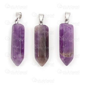 1413-1600-51-2 - Natural Semi Precious Stone Pendant Hexagonal Prism Pointed 25x8x8mm Amethyst 10pcs 1413-1600-51-2,1413-1600,montreal, quebec, canada, beads, wholesale