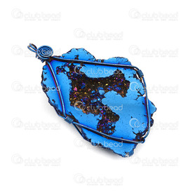 1413-1605-02 - Pendentif de Pierre Fine Druzy Demi-Géode Avec enrobage de fil métallique App. 35x45mm Quartz Bleu 1pc 1413-1605-02,montreal, quebec, canada, beads, wholesale