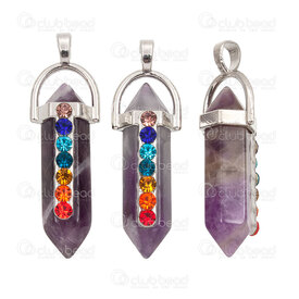 1413-1610-04 - Semi-precious Stone Pendant Hexagonal Prism Pointed with chakra stone 1.5'' Amethyst 5pcs 1413-1610-04,1413-161,montreal, quebec, canada, beads, wholesale