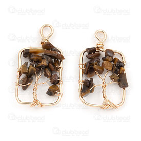 1413-1612-06 - Metal Pendant Wrap Rectangle Tree of Life 37.5x21x6mm Yellow Tiger Eye With Bail Gold 2pcs 1413-1612-06,Metal tige,montreal, quebec, canada, beads, wholesale