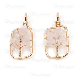 1413-1612-10 - Metal Pendant Wrap Rectangle Tree of Life 40x19x6mm Rose Quartz With Bail Gold 2pcs 1413-1612-10,vs,montreal, quebec, canada, beads, wholesale