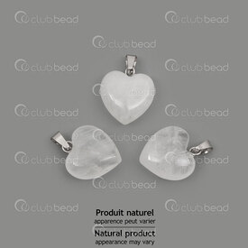 1413-1614-1504 - Natural Semi Precious Stone Pendant Heart White Quartz 17.5x15x7mm with Metal Bail 5pcs 1413-1614-1504,1413-161,montreal, quebec, canada, beads, wholesale