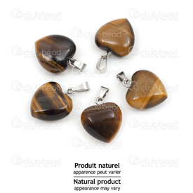 1413-1614-1506 - Natural Semi Precious Stone Pendant Heart Yellow Tiger Eye 15x15x7mm with Metal Bail 5pcs 1413-1614-1506,1413-161,montreal, quebec, canada, beads, wholesale