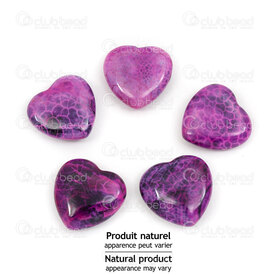 1413-1614-2002 - Natural Semi Precious Stone Pendant Heart 19.5x20mm Cracked Agate Fushia 10pcs 1413-1614-2002,1413-1614-,montreal, quebec, canada, beads, wholesale