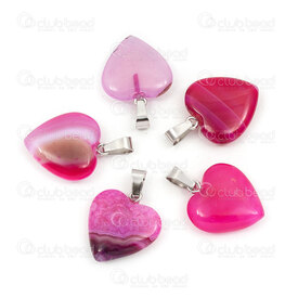 1413-1614-2010 - Semi Precious Stone Pendant Heart Stripped Pink Agate 20x20x9mm with Metal Bail 5pcs 1413-1614-2010,1413-1614-,montreal, quebec, canada, beads, wholesale