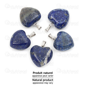 1413-1614-2206 - Natural Semi Precious Stone Pendant Heart Lapis Lazuli 22x20x9mm with Metal Bail 5pcs 1413-1614-2206,lapis la,montreal, quebec, canada, beads, wholesale