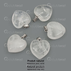 1413-1614-2208 - Natural Semi Precious Stone Pendant Heart White Quartz 22x20x9mm with Metal Bail 5pcs 1413-1614-2208,1413-1614-,montreal, quebec, canada, beads, wholesale