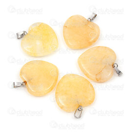 1413-1614-2502 - Pendentif de Pierre Fine Naturelle Cœur Quartz Citron 26.5x25x6mm avec Beliere Metal 5pcs 1413-1614-2502,=p,montreal, quebec, canada, beads, wholesale