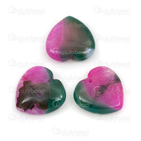1413-1614-3002 - Semi Precious Stone Pendant Heart 30x30x8mm Green-Pink Agate 1.5mm hole 5pcs 1413-1614-3002,1413-1614-,montreal, quebec, canada, beads, wholesale