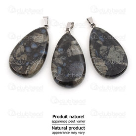 1413-1622-4502 - Natural Semi Precious Stone Pendant Drop (approx. 45x25x7mm) Blue Spotted Black Jasper with Metal Bail 1pc !Limited Quantity! 1413-1622-4502,Pendants,drops,montreal, quebec, canada, beads, wholesale
