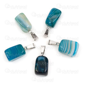 1413-1623-1508 - Natural Semi Precious Stone Pendant Blue Stripped Agate Dyed app 15x10mm with Metal Bail 10pcs 1413-1623-1508,agate,montreal, quebec, canada, beads, wholesale