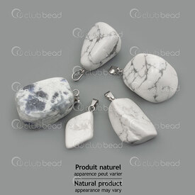 1413-1630-06 - Natural Semi Precious Stone Pendant Free Form Howlite (approx. 30x20mm) with Metal Bail 5pcs 1413-1630-06,Howlite,montreal, quebec, canada, beads, wholesale