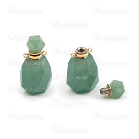 1413-1631-02 - !LIMITED QUANTITY! Semi Precious Stone Perfume Pendant Green Adventurine (approx. 37x20x15mm) with Metal Connector Gold 1pc 1413-1631-02,aventurine,montreal, quebec, canada, beads, wholesale