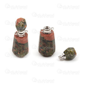 1413-1631-04 - !LIMITED QUANTITY! Semi Precious Stone Perfume Pendant Unakite (approx. 37x20x15mm) with Metal Connector Natural 1pc 1413-1631-04,Unakite,montreal, quebec, canada, beads, wholesale