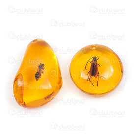 1413-1632 - Amber Imitation Pendant Free Form with Insect 2 pcs 1413-1632,ambre,montreal, quebec, canada, beads, wholesale