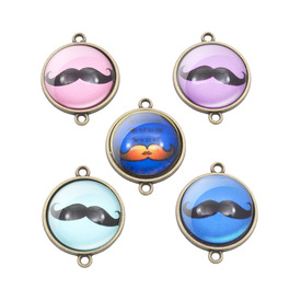 *1413-2104 - Metal Link With Picture and Glass Cabochon Round 2 Loops 22MM Antique Brass Mustache Theme (pictures may vary) 5pcs *1413-2104,Links connectors,5pcs,Link,With Picture and Glass Cabochon,Metal,Metal,22MM,Round,Round,2 Loops,Brass,Antique,Mustache Theme (pictures may vary),China,montreal, quebec, canada, beads, wholesale
