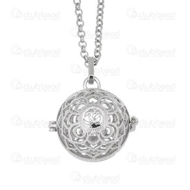 1413-2306-02 - Metal Bola Pregnancy Pendant Chain Necklace 42" Nickel Round Pendant Flower with OM (15mm harmony ball only) 1 pc 1413-2306-02,Bolas pregnancy pendant,Metal,Bola Pregnancy Pendant,Chain,Necklace,42",Nickel,1 pc,China,Round pendant,with flowers patterns,(15mm harmony ball only),montreal, quebec, canada, beads, wholesale