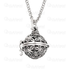1413-2306-14 - Metal Bola Pregnancy Pendant Chain Necklace 42\" Nickel Round pendant daisy flower  1 pc 1413-2306-14,montreal, quebec, canada, beads, wholesale
