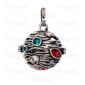1413-2306-18 - Bola de grossesse Métal Pendentif Rond avec Motif Fantaisie et Pierres Couleur Mix (carillon 15mm seulement) Naturel 1 pc 1413-2306-18,Bolas de grossesse,montreal, quebec, canada, beads, wholesale