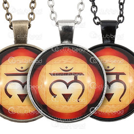 1413-2307-14 - Metal Yoga Pendant Round 28MM With Chain Assorted Coating, Nickel or Antique Brass or Black With glass cabochon Chakra 1pc 1413-2307-14,Clearance by Category,Others,Pendant,Yoga,Metal,Metal,28MM,Round,Round,With Chain,Nickel,With glass cabochon,Chakra,montreal, quebec, canada, beads, wholesale