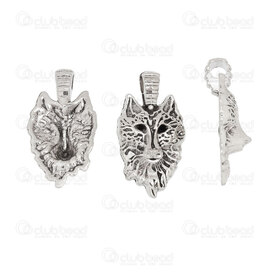 1413-5010-12 - Animal Metal Pendant Wolf Head 32.5x17.5x7.5mm with 4mm ring Nickel 10pcs 1413-5010-12,1413-5,montreal, quebec, canada, beads, wholesale
