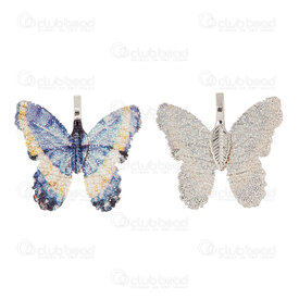 1413-5010-14BL - Animal Metal Pendentif Papillon Feuille Veritable 26.5x30.5mm avec Beliere Bleu 1pc 1413-5010-14BL,feuille veritable,montreal, quebec, canada, beads, wholesale