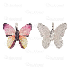 1413-5010-14PK - Animal Metal Pendant Butterfly Genuine Leaf 26.5x30.5mm Strong Coating with Bail Pink 1pc 1413-5010-14PK,1413-5010-14,montreal, quebec, canada, beads, wholesale