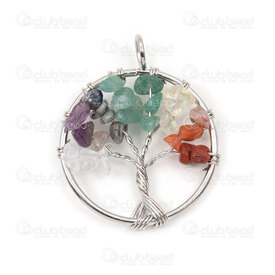 1413-5012-0730 - Spiritual Metal Pendant Tree of Life Round 37x30mm with Natural Stone Chips Natural 1pc 1413-5012-0730,R,montreal, quebec, canada, beads, wholesale
