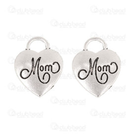 1413-5014-06 - Heart Metal Pendant Heart 22x17x3mm Inscription "Mom" 4.5mm ring Nickel 10pcs 1413-5014-06,Pendants,montreal, quebec, canada, beads, wholesale