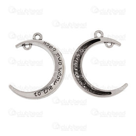 1413-5030 - Metal Pendentif Lune 'To the moon and back' Inscription 26x30mm Nickel 10pcs 1413-5030,montreal, quebec, canada, beads, wholesale