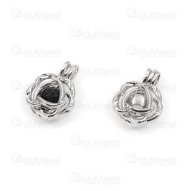 1413-5035-02 - Metal Pendentif Cage pour Bille 8mm Rond Motif Fleur Fantaisie 19mm Nickel 5pcs 1413-5035-02,cage bille,montreal, quebec, canada, beads, wholesale