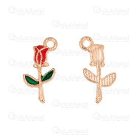 1413-5111-10 - Nature Metal Charm Rose 18.5x9mm Red Filling with 1.5mm loop Copper 10pcs 1413-5111-10,fil cuivre,montreal, quebec, canada, beads, wholesale