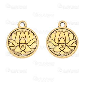 1413-5112-04-GL - Spiritual Metal charm 15mm, lotus flower with OM sign gold 20pcs 1413-5112-04-GL,fleur de lotus,montreal, quebec, canada, beads, wholesale