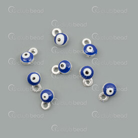 1413-5112-18SL - Spiritual Metal charm evil eye 6x4x3mm Blue Filling with 1mm ring Silver 20pcs 1413-5112-18SL,Charms,montreal, quebec, canada, beads, wholesale