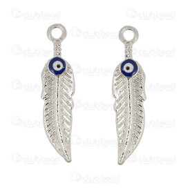 1413-5112-22 - Spiritual Metal Charm Feather with evil Eye 35x8.5x3.5mm 2.5mm loop Nickel 20 pcs 1413-5112-22,Pendants,Metal,montreal, quebec, canada, beads, wholesale