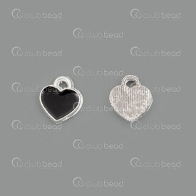 1413-5114-08 - Metal Charm Heart Flat Back 7x8mm Black filling Silver 50pcs 1413-5114-08,Metal,montreal, quebec, canada, beads, wholesale