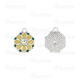 1413-5126-06 - Nature Metal Charm Flower 16.5x14x3.5mm Yellow and Green Filling 2mm ring Nickel 10pcs 1413-5126-06,1413-5,montreal, quebec, canada, beads, wholesale
