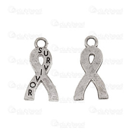1413-5142 - Metal Charm Breast Cancer Ribbon "Survivor" Inscription  16x10mm nickel 20pcs 1413-5142,montreal, quebec, canada, beads, wholesale