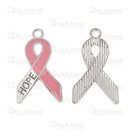 1413-5144-2 - Metal Charm Breast Cancer Ribbon 21x14.5mm Inscription \'Hope\' Pink Filling 10pcs 1413-5144-2,Charms,Metal,montreal, quebec, canada, beads, wholesale