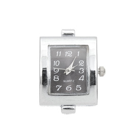 *1500-0008-02 - Watch Face Rectangle 19X23MM Pearly Black Chrome 2 Loops 1pc !BATTERY NOT INCLUDED! *1500-0008-02,Watch Face,Rectangle,19X23MM,Pearly Black,Metal,Chrome,2 Loops,1pc,China,montreal, quebec, canada, beads, wholesale