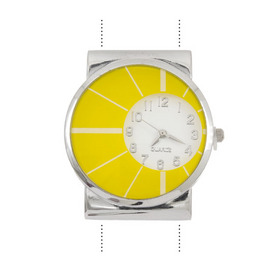 *1500-0032-04 - Watch Face Round 37X42MM Yellow With Lines 2 Holes 1pc !BATTERY NOT INCLUDED! *1500-0032-04,Yellow,Watch Face,Round,37X42MM,Yellow,Yellow,Metal,With Lines,2 Holes,1pc,China,Dollar Bead,montreal, quebec, canada, beads, wholesale