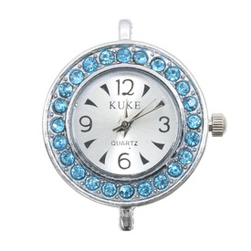 *1500-0040-04 - Metal Watch Face Round 24MM Turquoise With Shamballa Stones 1pc !BATTERY NOT INCLUDED! *1500-0040-04,1500-,24MM,Metal,Watch Face,Round,24MM,Blue,Turquoise,Metal,With Shamballa Stones,1pc,China,montreal, quebec, canada, beads, wholesale