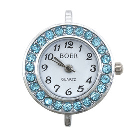 *1500-0040-08 - Metal Watch Face Round 24MM Aquamarine With Shamballa Stones 1pc !BATTERY NOT INCLUDED! *1500-0040-08,Metal,Watch Face,Round,24MM,Blue,Aquamarine,Metal,With Shamballa Stones,1pc,China,montreal, quebec, canada, beads, wholesale