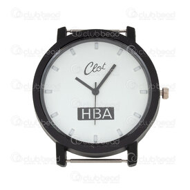 1500-1000-32BK - Watch Face Round 41mm Inscription ''Clot HBA'' Black Nickel White Font 1pc !BATTERY NOT INCLUDED! 1500-1000-32BK,montre,montreal, quebec, canada, beads, wholesale