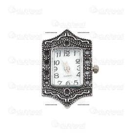 1500-1001-024 - Watch Face Fancy Rectangle 31x20mm Nickel Black Design whith Rhinestone White Font 1pc !BATTERY NOT INCLUDED! 1500-1001-024,Cadrans de montre,montreal, quebec, canada, beads, wholesale
