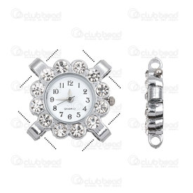 1500-1001-34 - Watch Face Fancy Round 28mm Nickel with 4mm Rhinestone 4mm hole (4 holes) White Font 1pc !BATTERY NOT INCLUDED! 1500-1001-34,1500-1001,montreal, quebec, canada, beads, wholesale