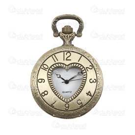 1500-1002-004 - Pocket Watch 38MM Round Antique Gold White Font with Heart Shape Cover and Bail 1pc !BATTERY NOT INCLUDED! 1500-1002-004,1500-1002,montreal, quebec, canada, beads, wholesale