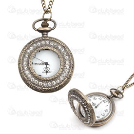 1500-1002-16 - Pocket watch Round 45mm Antique Brass with rhinestone Old White Font 1pc !BATTERY NOT INCLUDED! 1500-1002-16,Cadrans de montre,montreal, quebec, canada, beads, wholesale