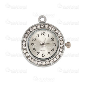 1500-1050-004 - Watch Face Pendant Round 22mm Nickel with Rhinestone Silver Font 1pc !BATTERY NOT INCLUDED! 1500-1050-004,1500-1050,montreal, quebec, canada, beads, wholesale