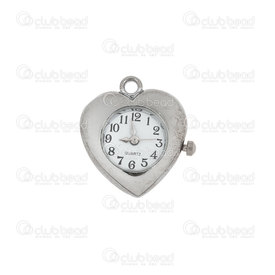 1500-1050-06 - Watch Face Pendant Heart Shape 25mm Nickel with Rhinstone White Font 1pc !BATTERY NOT INCLUDED! 1500-1050-06,1500-1050,montreal, quebec, canada, beads, wholesale